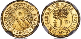 Central American Republic gold 1/2 Escudo 1824 NG-M MS64 S NGC, Guatemala City mint, KM5. Essentially the finest graded of this type, the only MS64 to...