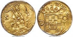 Portuguese Colony - Cochin. João III gold "Sao Tome de Cochin" Pardau ND (1521-1557) AU58 PCGS, Cochin mint, Fr-1451, Gomes-14.04 (incorrectly stated ...