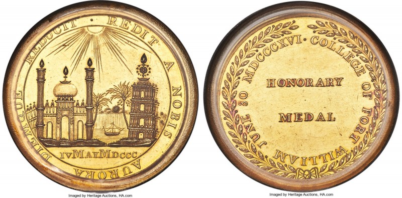 Fort William College (Calcutta) gold Award Medal 1816 MS61 PCGS, Pudd-800.2. A m...