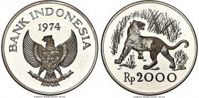 Republic 3-Piece gold & silver "Conservation" Proof Set 1974, 1) "Javan Tiger" 2000 Rupiah - Proof, KM39a 2) "Orangutan" 5000 Rupiah - Proof, KM40a 3)...