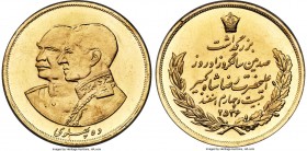 Muhammad Reza Pahlavi gold 10 Pahlavi MS 2536 (1977) MS65 NGC, KM1212. Struck to commemorate the 100th anniversary of the birth of Reza Shah. Fully lu...