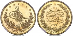 Ottoman Empire. Abdul Aziz gold Proof 100 Kurush AH 1277 Year 13 (1872/3) PR67 NGC, Constantinople mint (in Turkey), cf. KM696 (unlisted in Proof), Fr...