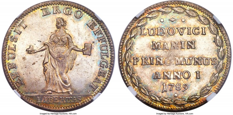 Venice. Ludovico Manin silver Osella Anno I (1789) MS65 NGC, Paolucci II, 272. O...