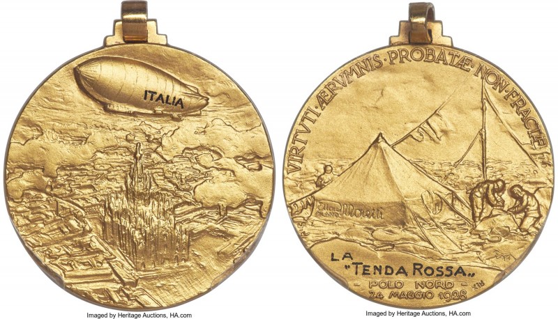 temp. Vittorio Emanuele III gold Specimen "Airship Italia - La Tenda Rossa" Meda...