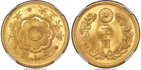 Taisho gold 20 Yen Year 6 (1917) MS65 NGC, Osaka mint, KM-Y40.2, Fr-53. Beautifully satiny and firmly within the gem level of certification, this glow...
