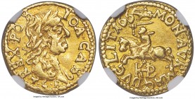 Johann Casimir gold 1/2 Ducat 1665-TLB/HKPL AU53 NGC, Vilnius mint, KM54.1, Fr-10, Ivanauskas-9JK2-2 (RR). A very scarce fractional ducat type depicti...