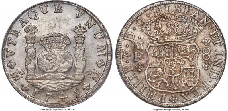 Philip V 8 Reales 1745 Mo-MF MS63 PCGS, Mexico City mint, KM103. Bearing some mi...