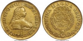 Ferdinand VI gold 8 Escudos 1748 Mo-MF AU53 NGC, Mexico City mint, KM150, Onza-598. Evenly worn in the centers in correspondence with its grade; an ot...