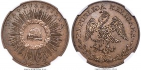 Republic copper Proof Pattern 1/4 Real 1836 PR64 Brown NGC, Guanajuato (?) mint, KM-Pn53. Scholar Ted Buttrey commented the following on the finer of ...