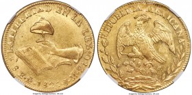 Republic gold 8 Escudos 1824 Mo-JM MS61 NGC, Mexico City mint, KM383.9, Fr-64. Soft aurous luster washes over the surfaces, making the conditionally s...