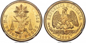 Republic gold 20 Pesos 1882/1 Mo-M MS63 NGC, Mexico City mint, KM414.6. Besides some weak striking to the centers, a fully choice Mint State represent...