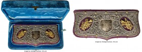 Republic Presentation Coin Case 1879, An amazing custom case with golden central plaque detailing the gift of the case from Francisca Temple de Ajuria...