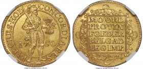 Holland. Provincial gold 2 Ducats 1750 MS62+ NGC, KM47.2. A razor-sharp specimen of butter-gold color, its flan slightly irregular, though with consid...