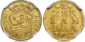 Zeeland. Provincial gold Off-Metal 1/2 Duit 1753 MS63 NGC, KM-A75, Delm-916. A delightful off-metal example in gold, perfectly produced with a strong ...