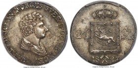Carl XIV Johan 24 Skillings 1827/5 MS63 PCGS, KM300. Incorrectly listed on the holder as being 7 over 3 in the date. Uncommon in Mint State, a choice ...