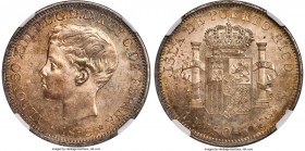 Spanish Colony. Alfonso XIII Peso 1895-PGV MS63 NGC, Madrid mint, KM24. A difficult issue in Mint State. Well-struck for this somewhat shallowly engra...
