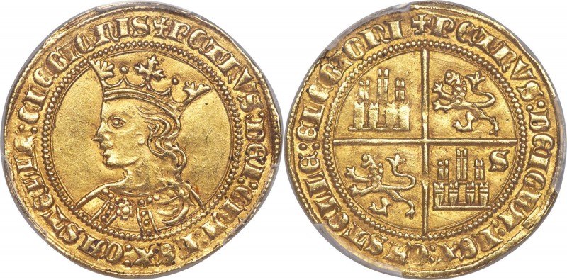 Castile & Leon. Pedro I the Cruel gold Dobla of 35 Maravedis ND (1350-1369)-S AU...