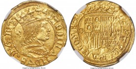Ferdinand II (1479-1516) gold Ducat ND (c. 1493?) MS63 NGC, Barcelona mint (in Catalonia), Fr-32, Cay-2325. 3.48gm. Obv. Crowned and mantled bust, rig...