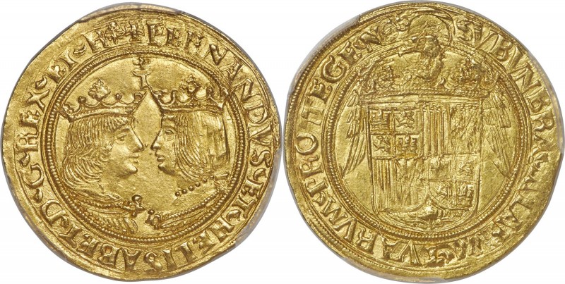 Ferdinand & Isabella (1474-1516) gold 2 Excelentes ND (1476-1504)-T MS63+ PCGS T...