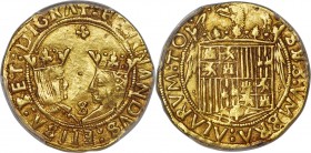 Ferdinand & Isabella (1474-1516) gold 2 Excelentes ND (1474-1504)-S MS62 PCGS, Seville mint, Cal-74. 7.02gm. An interesting study piece showing numero...