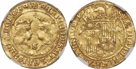 Ferdinand & Isabella (1474-1516) gold 2 Excelentes ND (1476-1516)-S MS61 NGC, Seville mint, Fr-129, Cay-2938, Cal-73. 7.00gm. Obv. Crowned busts facin...