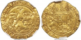 Ferdinand & Isabella (1474-1516) gold 2 Excelentes ND (1476-1516)-S MS61 NGC, Seville mint, Fr-129, Cay-2818. 6.95gm. Some flatness to the highest poi...