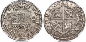 Philip IV 8 Reales 1635 (Aqueduct)-R MS64 NGC, Segovia mint, KM111, Cal-575. "HISPANIARAM" variety. Rare quality for this early Spanish issue, with li...