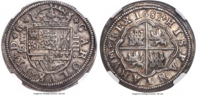Charles II 4 Reales 1683 (Aqueduct)-B/R MS65 NGC Segovia mint, KM200, Cal-543. 3 Arches; Dots at Mintmark variety. A highly original gem example of th...
