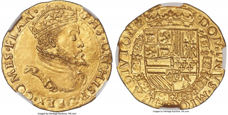 Flanders. Philip II of Spain gold Real d'Or ND (1555-1576) MS62 NGC, Bruges mint...