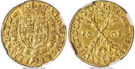 Tournai. Albert & Isabella gold 2 Albertin 1603 MS63 NGC, KM6, Fr-389. 5.20gm. Struck perfectly centrally on a good-quality flan, its surfaces glowing...