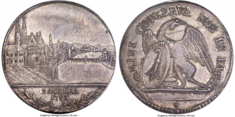 Basel. City "City View" Taler 1793-H MS61 PCGS, KM184, Dav-1756. Dressed in soft...