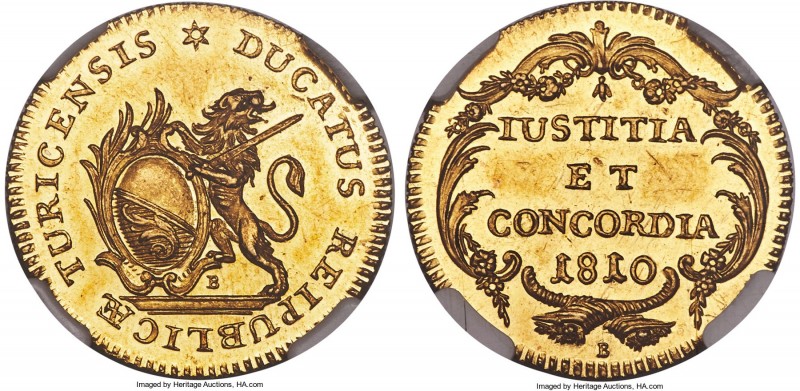 Zurich. Canton gold Ducat 1810-B MS63 NGC, KM-A185, Fr-486b, HMZ-2-1171a. The in...