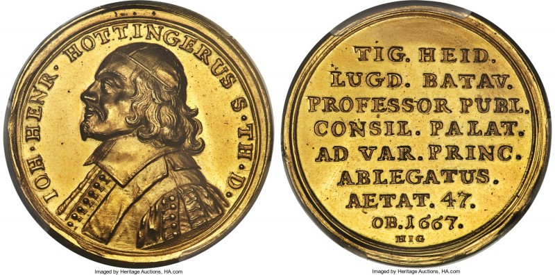 Zurich. Canton gold "J. H. Hottinger" Medal of 5 Ducats 1667-HIG MS62 PCGS, SM-4...