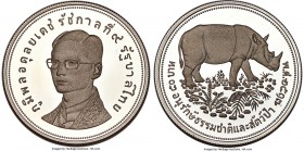 Rama IX 3-Piece gold & silver Proof "Conservation" Set BE 2517 (1974), 1) "Sumatran Rhinoceros" 50 Baht, KM-Y102a 2) "Brown-Antlered Deer" 100 Baht, K...