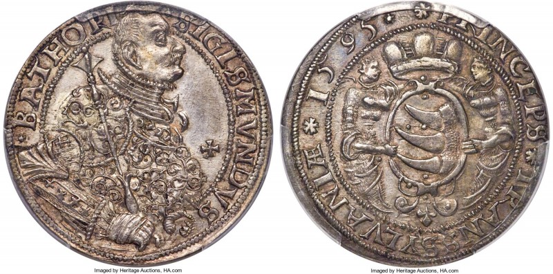 Sigismund Bathori Taler 1595 MS62 PCGS, Dav-8804, Resch-198. Obv. Armored half-l...