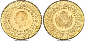 Republic 5-Piece Uncertified gold "Monnaie de Luxe" Denomination Set UNC, 1) 25 Kurush 1964, KM870 2) 50 Kurush 1962, KM871 3) 100 Kurush 1962, KM872 ...