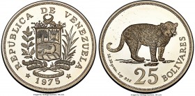 Republic 3-Piece gold & silver Proof "Conservation" Set 1975, 1) "Jaguar" 25 Bolivares, KM-Y46 2) "Giant Armadillo" 50 Bolivares, KM-Y47 3) gold "Cock...