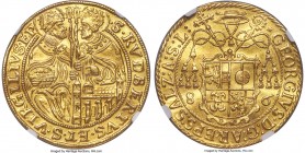 Salzburg. Georg von Küenburg gold 3 Ducat 1586 MS64 NGC, Fr-642, Probszt-677. 10.40gm. (rosette) GEORGIVS • D: G: AREPS: SALZ: A: S: L:, arms of the a...