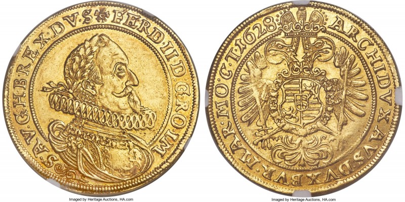 Ferdinand II gold 5 Ducat 1628 MS61 NGC, Breslau mint, KM660, Fr-153. 17.3gm. Th...