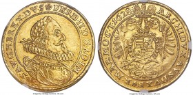 Ferdinand II gold 5 Ducat 1628 MS61 NGC, Breslau mint, KM660, Fr-153. 17.3gm. The obverse featuring the armored bust of Ferdinand with a dramatic ruff...
