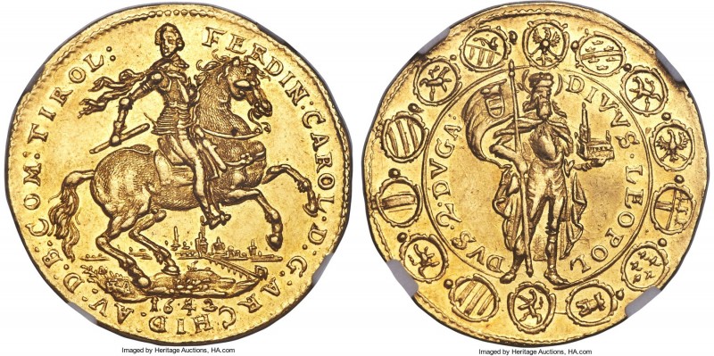 Ferdinand III gold 2 Ducat 1642 MS61 NGC, Hall mint, KM899, Fr-247. Extremely ra...