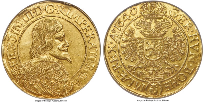 Ferdinand III gold 10 Ducat 1640 AU Details (Edge Filing) NGC, Prague mint, KM42...