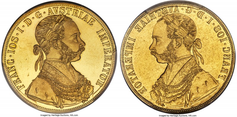 Franz Joseph I Mint Error - Obverse Brockage gold 4 Ducat ND (1872-1915) MS65 PC...