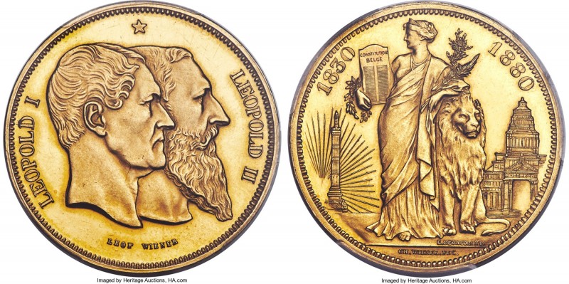 Leopold II gold Specimen Pattern 100 Francs 1880 SP62 PCGS, Brussels mint, KM-X8...