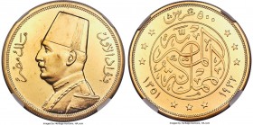Fuad I gold Proof 500 Piastres AH 1351 (1932) PR63 NGC, London mint, KM355. A fully choice representative of this popular, massive gold issue; its col...