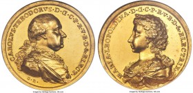 Bavaria. Karl Theodor gold "Royal Marriage" Medal ND (1796) MS62 NGC, Wittelsbach-2449, Stemper-618. 44mm. 41.8gm. Struck upon the remarriage of Karl ...