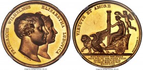 Prussia. Friedrich Wilhelm III gold Proof "Friedrich & Elisabeth" Medal of 12 Ducats 1823 PR64 Ultra Cameo NGC, Wittelsbach-2814. 41mm. By J. Lösch an...