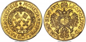 Regensburg. Free City gold 4 Ducat 1664-HF MS63 NGC, KM173, Fr-2479, Beckenbauer-302. 13.88gm. With the name and titles of Leopold I. Mintmaster Hiero...