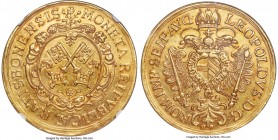 Regensburg. Free City gold 10 Ducat ND (1700-1705) AU58 NGC, cf. KM183 (with date of 1667), Fr-2568 (Unique; this coin), Beckenbauer-202. 34.70gm. Wit...