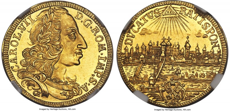 Regensburg. Free City gold Ducat ND (1742-1745)-B MS63 Prooflike NGC, KM303, Fr-...